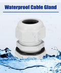 M25 Waterproof Nylon Cable Gland Joint Adjustable Connector for 13mm to 18mm cables shown with water splash