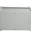 Dang Tough Weatherproof Plastic Junction Box Electrical Enclosure With Rock Solid IP67 Seals For Outdoor DIY Wiring Projects Includes Mounting Hardware Gray, showing back with mounting points.