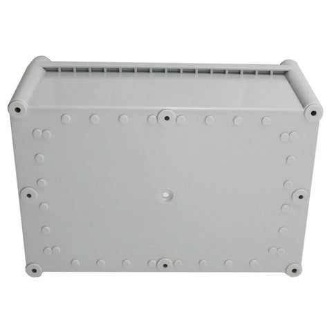 Dang Tough Weatherproof Plastic Junction Box Electrical Enclosure With Rock Solid IP67 Seals For Outdoor DIY Wiring Projects Includes Mounting Hardware Gray, showing back with mounting points.