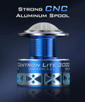 CNC machined aluminum spool of Centron Lite Spinning Reel Size 500 for anglers, lightweight and durable for freshwater and inshore fishing.