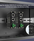 Gigabit Passive 24V PoE Injector With 12-24V DC Input To 24V PoE Output, rugged aluminum, mounted on DIN rail, black