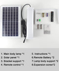 Solar Powered Indoor Outdoor Lights With Remote Control Ceiling Pendant For Shed Garage Barn Parking Lot Camping And Home Use Ultra Bright 1200lm Anywhere including solar panel, main body lamp, remote and accessories.