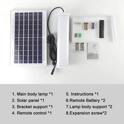 Solar Powered Indoor Outdoor Lights With Remote Control Ceiling Pendant For Shed Garage Barn Parking Lot Camping And Home Use Ultra Bright 1200lm Anywhere including solar panel, main body lamp, remote and accessories.