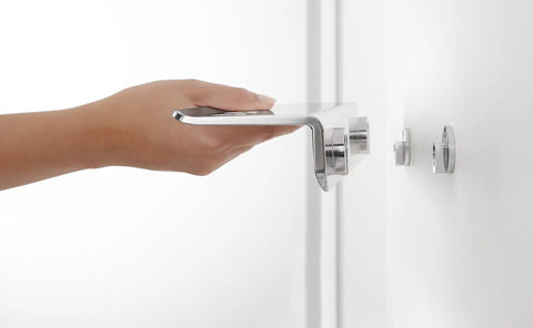 Hand installing 7 Inch Floating Shower Shelf With Anodized Brushed Nickel Finish For Choreograph Wall Panels Fits Over Tile Surfaces