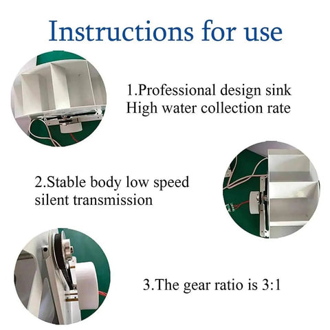 50W To 100W Portable Water Turbine Generator With Low Speed Belt Drive instructions showing sink design and gear ratio