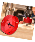 Heavy Duty HSS Bi-Metal Hole Cutter Set 1-3/16 Inch 30mm with pilot drill bit cutting through wood