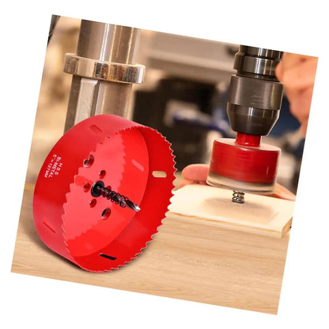 Heavy Duty HSS Bi-Metal Hole Cutter Set 1-3/16 Inch 30mm with pilot drill bit cutting through wood