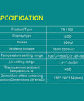 TR1100 SMD Rework Station Hot Air Soldering System With 200W Power Lead Free Welding Platform ESD Safe specification chart