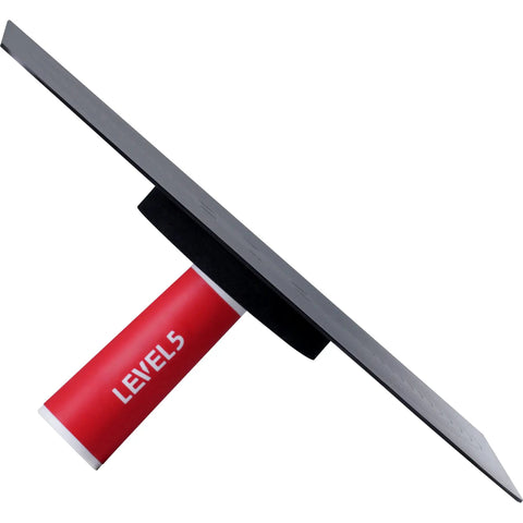 Side view of Drywall Hawk 13 Inch With Soft Grip Removable Handle For Easy Cleaning And Comfort And Control, red and black design