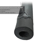 Close-up of Beefed Up Foam Pipe Insulation Tube Kit for Water Lines and HVAC, showing waterproof feature with water droplets.