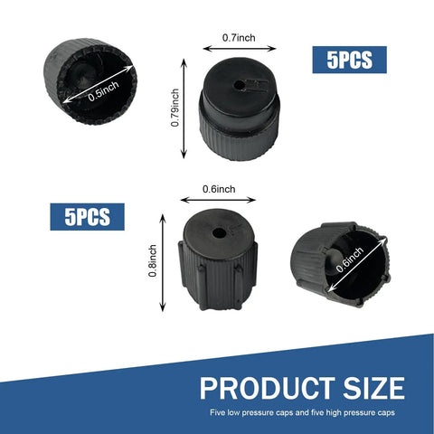 10 Piece Car R134a AC Valve Cap Kit With 13mm And 16mm Low And High Pressure Caps, Leak Proof Air Conditioning Port Caps, Built Tough From ABS