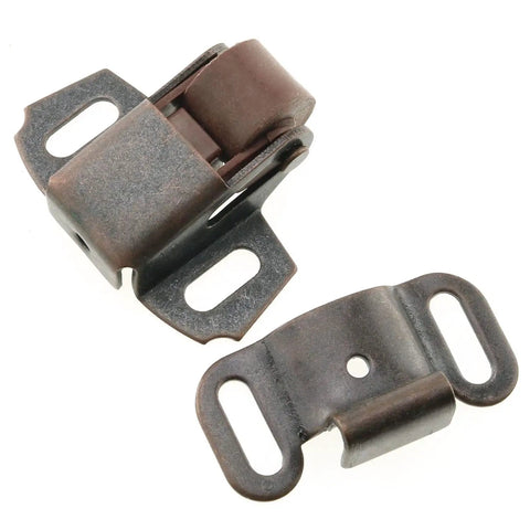 Slick Spring Loaded Roller Cabinet Latch, Beefy Copper Vintage Furniture Catch, smooth metal latch with roller and plate.