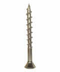 Built Different Stainless Steel Deck Screws Bugle Head Star Drive Partial Thread Bright Finish Tough As Nails Wood Fencing Composite Board Assembly Outdoor Project No Sweat Installation Heavy Duty Fasteners 50 Pack Size 12 By 4 Inch Type Seventeen Point single screw close-up view