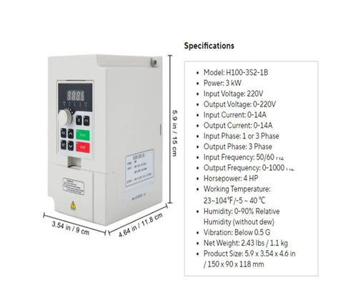 3KW 220V Variable Frequency Drive VFD Inverter For CNC Motors 1 Phase To 3 Phase Output With Smooth Operation And Rugged Motor Compatibility For Industrial Applications, 5.9 x 3.54 x 4.6 in