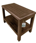 Eleganto 24 Inch Brown Waterproof Teak Shower Bench Stool With Non Slip Feet And Two Tier Storage Shelf For Inside Shower Bathroom Safety