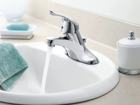 Chateau 4 Inch Centerset Bathroom Faucet With Single Lever Handle Low Arc Chrome Finish Without Drain Assembly Easy Install