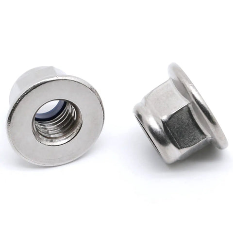 M6 1.0 Nylon Insert Flange Lock Nuts Stainless Steel 304 DIN 6926 Bright Finish showcasing secure grip feature