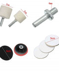 Image showing components of the 9 Piece Glass Polishing Kit For Windshield And Glass Repair DIY Deep Scratch Remover With Cerium Oxide Powder Felt Pads And Polishing Wheels Easy To Use For A Clear Scratch Free View, including polishing wheels, pads, and metal attachments.