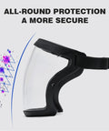Side view of an Anti Fog Clear Face Shield for Adults, glasses-friendly plastic shield with black frame and full face protection.