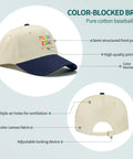 Lightweight Adjustable Womens Cap For World Down Syndrome Day Awareness March 21 Washed Distressed Low Profile Baseball Hat Totally Built For Running Or Everyday Wear With Adjustable Buckle Fit, off-white with navy blue brim, features color-blocked brim and adjustable buckle.