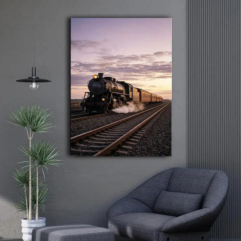 Steam Train Canvas Wall Art Retro Locomotive Poster For Living Room Or Bedroom Ready To Hang Framed Or Unframed Rustic Railway Decor