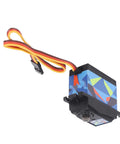 Heavy Duty 35 Kilogram Digital Servo Motor With Legit Steel Gears And An Aluminum Housing For One Ten Scale RC Builds angled view with colorful design