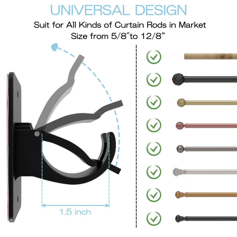 Stick On Curtain Rod Bracket Set 8 Pack No Drill Easy Mount Universal Plastic Holders for various rod sizes