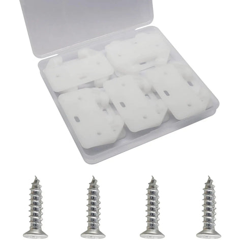 White Plastic Drawer Slides Featuring Five Hole Track Guides Plus Screws For Quick Center Mount Setup in a storage case
