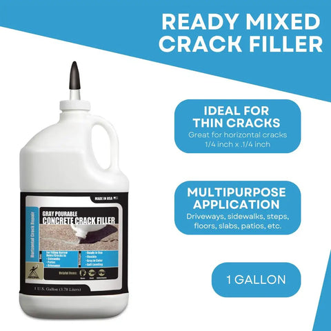 Gray Pourable Concrete Crack Filler for Driveways Slabs Sidewalks and More Quick Dry Liquid Cement Crack Sealer 1 Gallon bottle