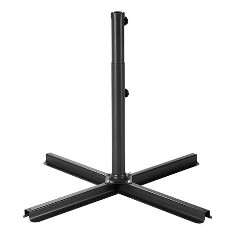 Universal Heavy Duty Patio Umbrella Cross Brace Stand For Outdoor Umbrellas, Aluminum Construction, Fits 9ft And 10ft Models displayed.