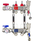2 Loop Pex Radiant Manifold For Hydronic Floor Heating, Half Inch Outlets, Stainless Steel Construction, Valves and Gauges