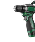 Heavy Duty Cordless Brushless Electric Drill With Metal Ratchet Chuck And 16V Wireless Power Tool and No Hassle Handheld Screwdriver side view.