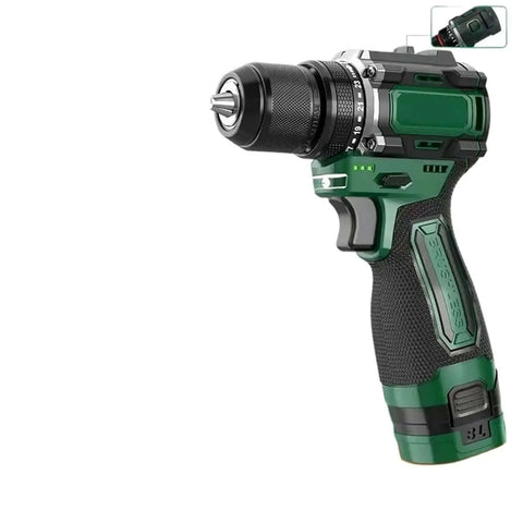 Heavy Duty Cordless Brushless Electric Drill With Metal Ratchet Chuck And 16V Wireless Power Tool and No Hassle Handheld Screwdriver side view.