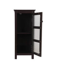 Open view of Chesterfield Freestanding Floor Cabinet With Waffle Glass Panel In Espresso Finish Adjustable Shelf Durable Engineered Wood