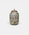 White Enamel Copper Water Dispenser With Lid And Tap, Handmade Indian Pot For Drinking Water Storage, floral design