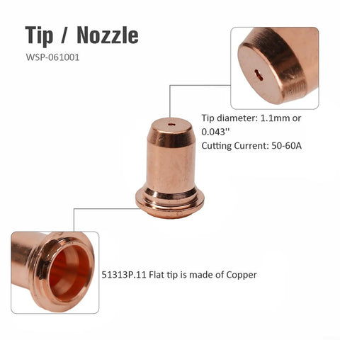 Consumables Kit for IPT-60 PT60 PT40 IPT-40 Torch, 1.1mm copper nozzle tip, replacement parts for heavy duty performance