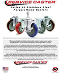Heavy Duty Polyurethane Casters With Locking Brakes And Smooth Red Treads Set Of Four Stainless Steel Wheels for carts and equipment
