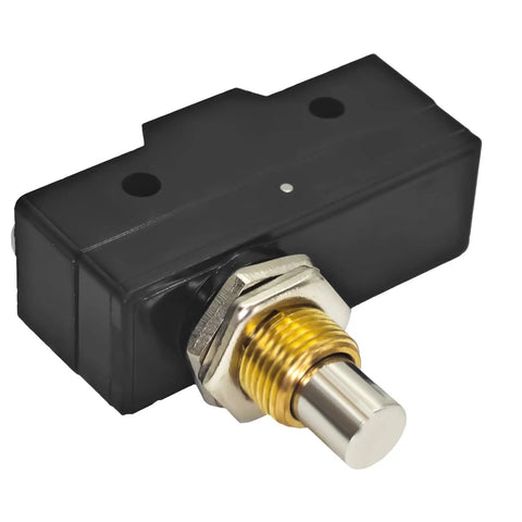 Side view of Two Pack Micro Limit Switch 1NO 1NC Panel Mount Snap Action Switch with Screw Terminals 15A, black casing, metal actuator.