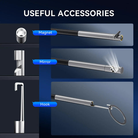 Ultra Slim 5.5mm USB Endoscope Borescope with 6 LED Lights, 720P HD Camera Probe accessories magnet, mirror, and hook