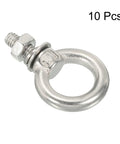 Heavy Duty Stainless Steel Eye Bolts With Nuts Washers For Lifting Hanging Top Shelf Threading Kit Includes 10 Pieces close-up view