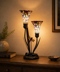 Lily Flowers And Dragonfly Tiffany Style Stained Glass Table Lamp 19 Inch Tall Handcrafted Accent Lighting With Warm White Glow