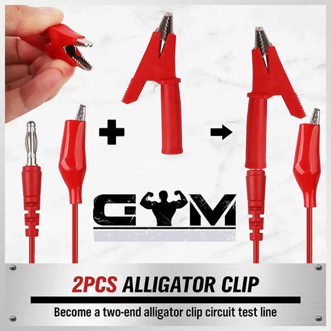22 Piece Back Probe Kit With Multimeter Probes Test Leads And Alligator Clips For Auto Electrical Diagnostics shown with red alligator clips.