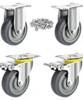 Heavy Duty 5 Inch Caster Wheels Set, 4 Pack, Includes 2 Locking Swivel Casters and 2 Rigid Casters, 500 Pound Capacity Each, TPR Silent Tread with Steel Core, Includes M8 Bolts and Nuts for Easy Mounting.