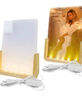 Two Pack Sublimation Night Lights Blank Wood LED Acrylic Photo Frames 4x6 Inch with warm light, customizable and decorative.