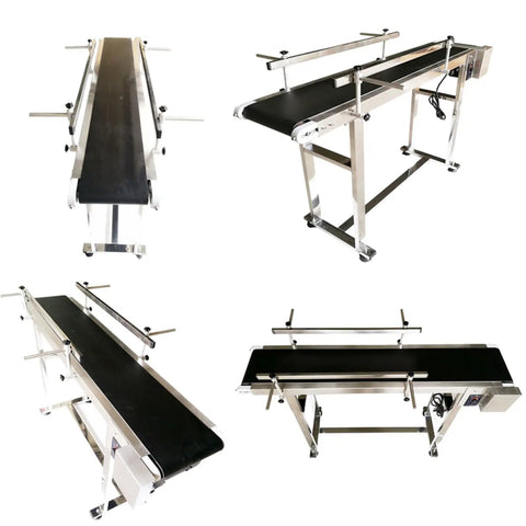 110V PVC Belt Conveyor With Double Guardrail Workhorse 47.2 Inch Length 7.8 Inch Belt Width Anti Static Industrial Grade Belt System With Adjustable Speed And Stainless Steel Frame For Smooth Material Handling