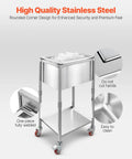 Rolling Ice Chest Cooler Cart With Stainless Steel Build On Wheels 32.8 Quart Drop In Ice Bin, front view with ice