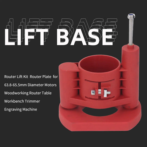 Heavy Duty Router Lift Kit With Smooth Turning Crank Handle And Rust Resistant Aluminum Base Plate For Precision Woodworking and Table Saw Inserts Built Tough, red router lift plate fitting 63.8-65.5mm motors.