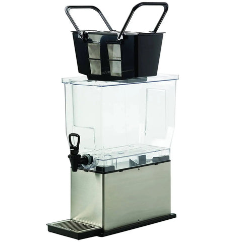 Epic 3-Gallon Stainless Steel Cold Brew Coffee Maker and Dispenser System shown from the side, featuring a clear brew container.