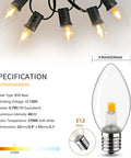 C7 LED Night Light Bulbs E12 Candelabra Base 0.6W Replacement For 7W Incandescent, Warm White 2700K, vintage clear glass specs