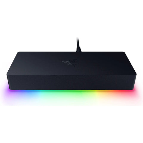 Flex Your Desk With This Thunderbolt Five Dock Offering Eleven Ports And An M2 Ssd Slot For Smooth Multi Monitors And Quick Laptop Power Ups That Never Bog Down Your Workflow, sleek black design with RGB lighting.